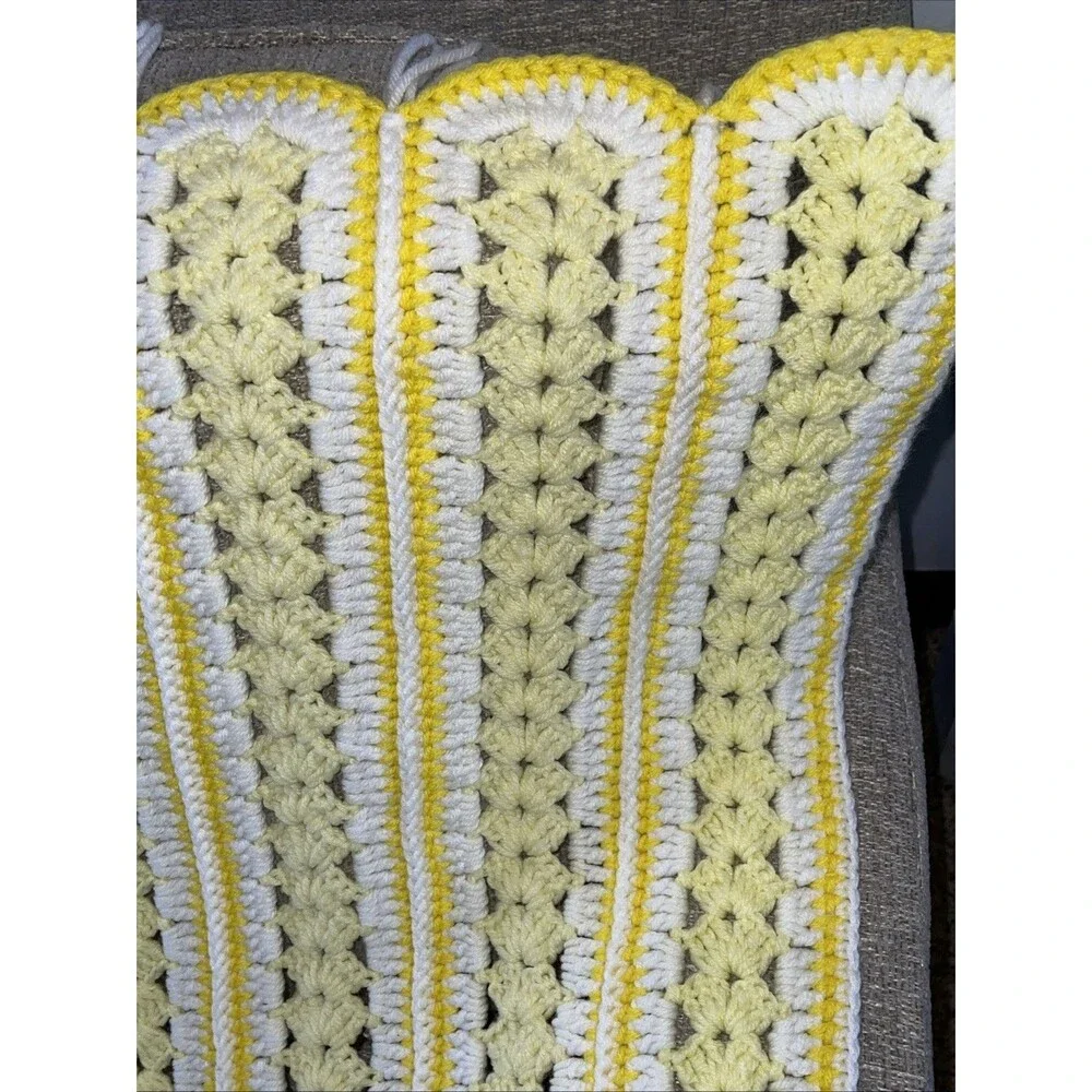 Handmade Crochet Throw Lap Blanket Colorful White Yellow 54x36
